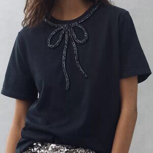 English Factory Rhinestone Bow Tee - white